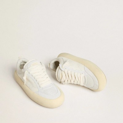 Golden Goose Space-Star Cube In White Leather With Perforated Star Golden Goose Space-Star Cube In White Leather With Perforated Star