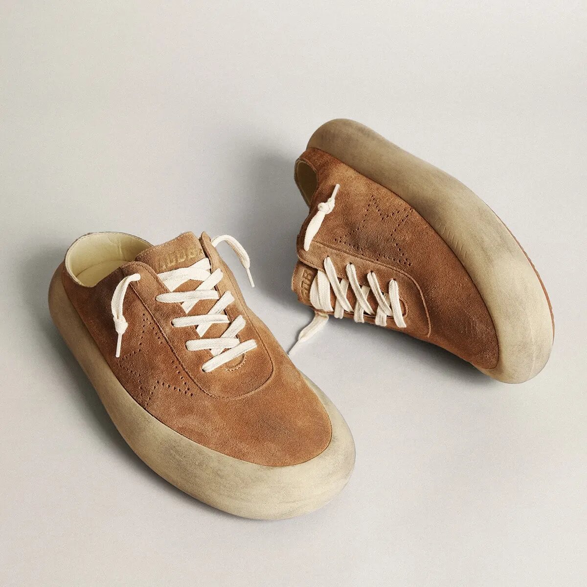 Golden Goose Space-Star Sabots In Tobacco Suede With Perforated Star Golden Goose Space-Star Sabots In Tobacco Suede With Perforated Star