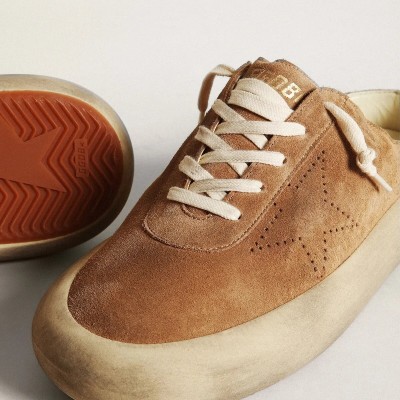 Golden Goose Space-Star Sabots In Tobacco Suede With Perforated Star Golden Goose Space-Star Sabots In Tobacco Suede With Perforated Star