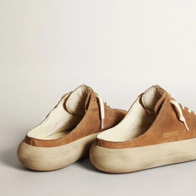Golden Goose Space-Star Sabots In Tobacco Suede With Perforated Star Golden Goose Space-Star Sabots In Tobacco Suede With Perforated Star