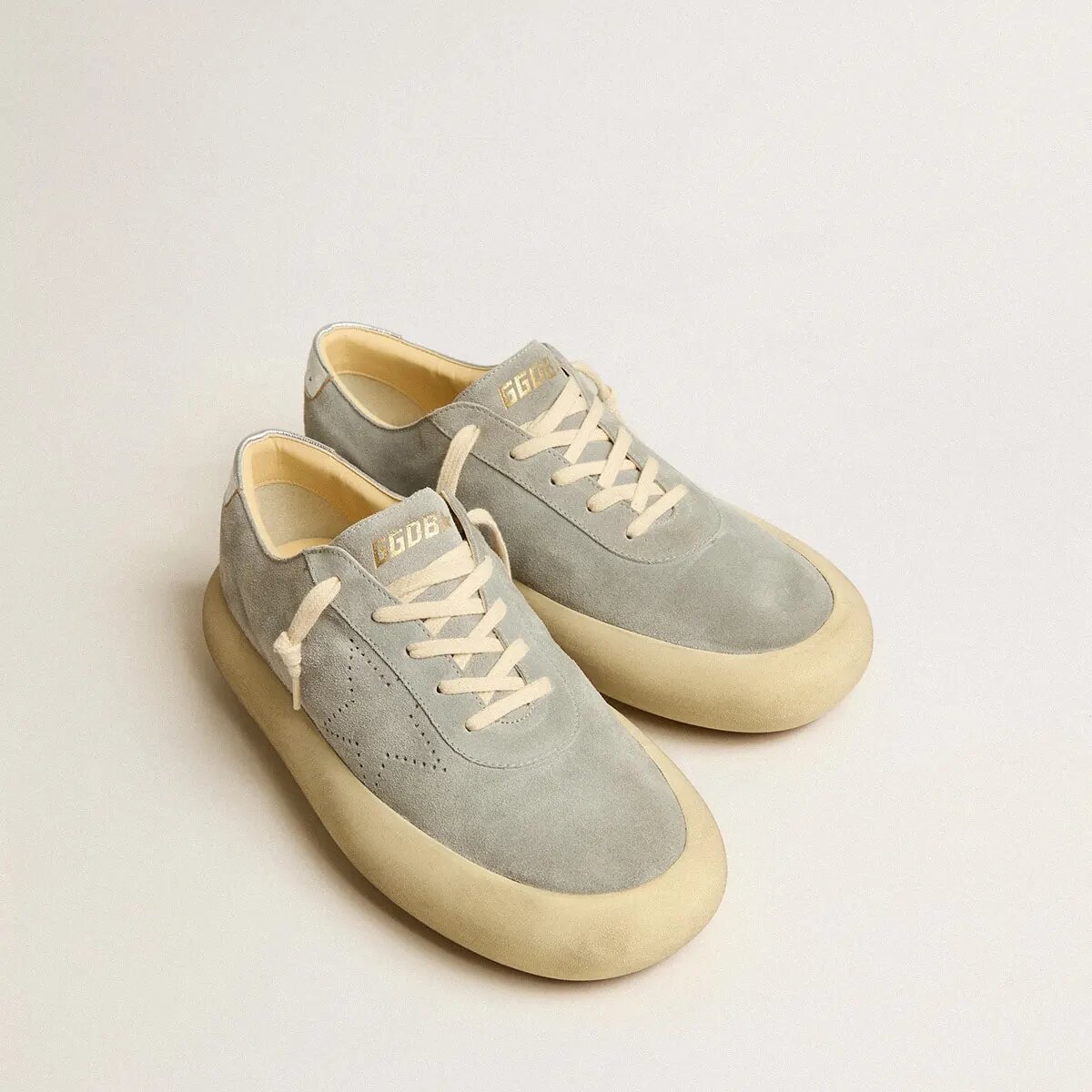 Golden Goose Space-Star In Ice-Gray Suede With Perforated Star Golden Goose Space-Star In Ice-Gray Suede With Perforated Star