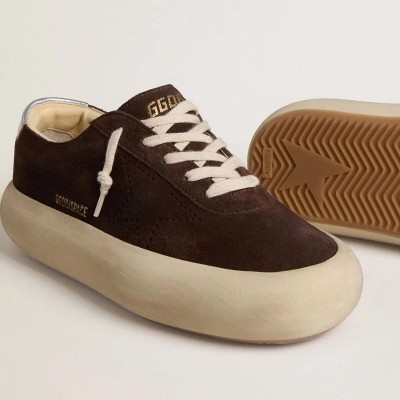 Golden Goose Space-Star In Dark Brown Suede With Metallic Silver Heel Tab Golden Goose Space-Star In Dark Brown Suede With Metallic Silver Heel Tab