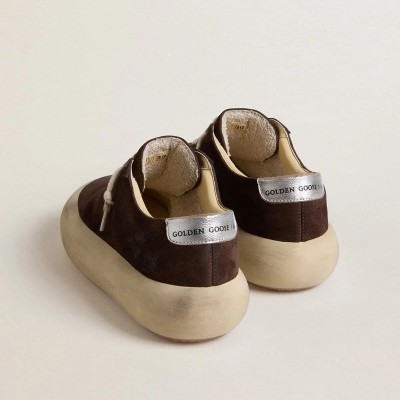 Golden Goose Space-Star In Dark Brown Suede With Metallic Silver Heel Tab Golden Goose Space-Star In Dark Brown Suede With Metallic Silver Heel Tab