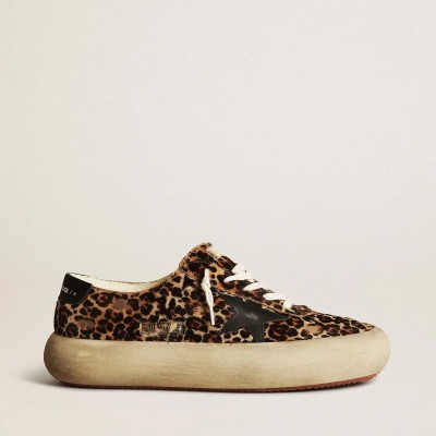 Golden Goose Space-Star In Leopard Print Pony Skin With Black Star And Heel Golden Goose Space-Star In Leopard Print Pony Skin With Black Star And Heel