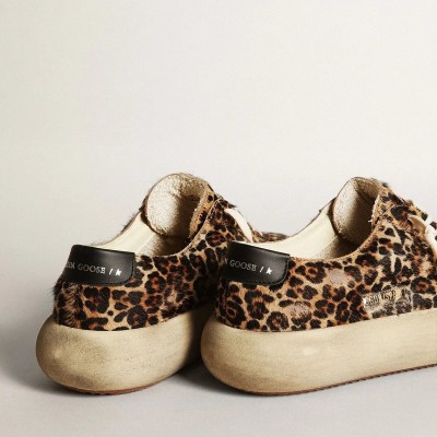 Golden Goose Space-Star In Leopard Print Pony Skin With Black Star And Heel Golden Goose Space-Star In Leopard Print Pony Skin With Black Star And Heel