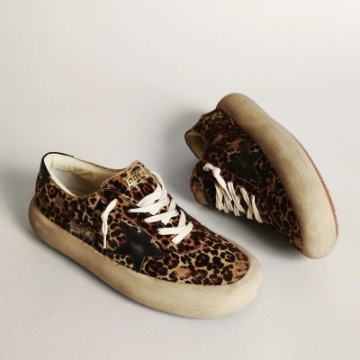 Golden Goose Space-Star In Leopard Print Pony Skin With Black Star And Heel Golden Goose Space-Star In Leopard Print Pony Skin With Black Star And Heel