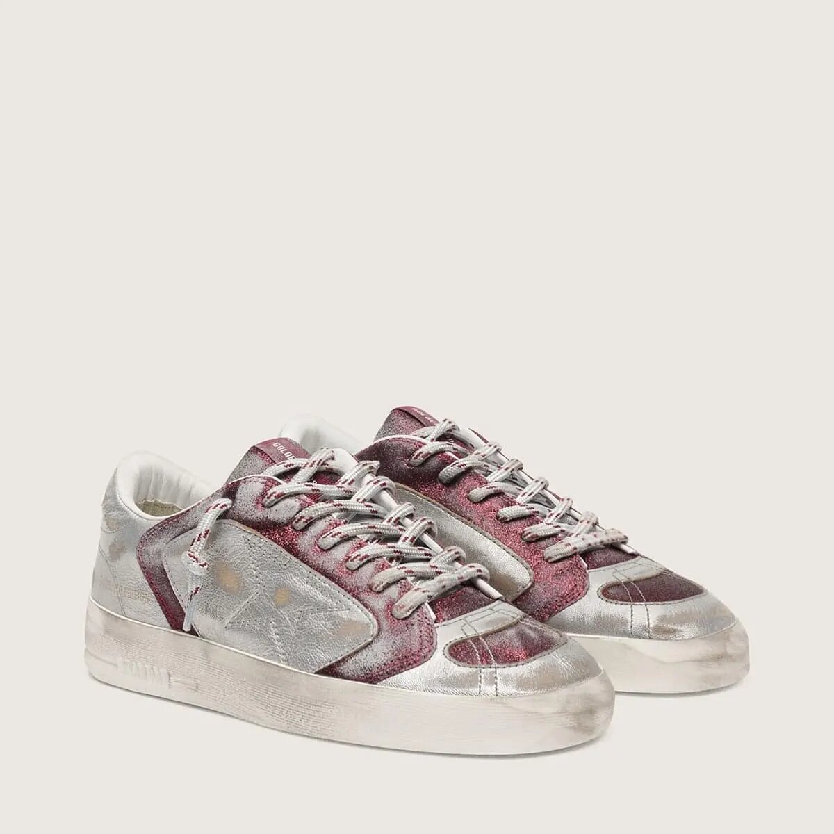Golden Goose Stardan Lab In Burgundy And Silver Leather And Glitter Golden Goose Stardan Lab In Burgundy And Silver Leather And Glitter