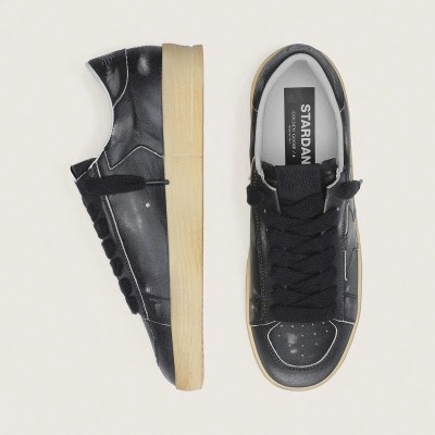 Golden Goose Stardan In Black Leather With Black Leather Star And Heel Tab Golden Goose Stardan In Black Leather With Black Leather Star And Heel Tab