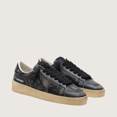 Golden Goose Stardan In Black Leather With Black Leather Star And Heel Tab Golden Goose Stardan In Black Leather With Black Leather Star And Heel Tab