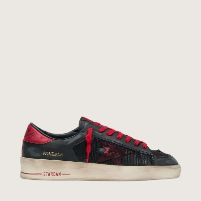 Golden Goose Stardan In Black Leather With Red Star And Black Mesh And Red Leather Inserts Golden Goose Stardan In Black Leather With Red Star And Black Mesh And Red Leather Inserts