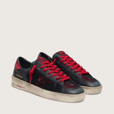 Golden Goose Stardan In Black Leather With Red Star And Black Mesh And Red Leather Inserts Golden Goose Stardan In Black Leather With Red Star And Black Mesh And Red Leather Inserts