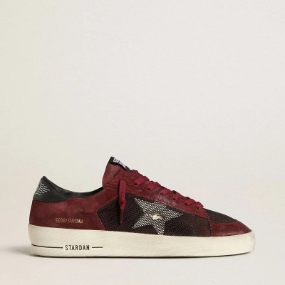 Golden Goose Stardan In Black Mesh And Burgundy Suede With White Leather Star Golden Goose Stardan In Black Mesh And Burgundy Suede With White Leather Star