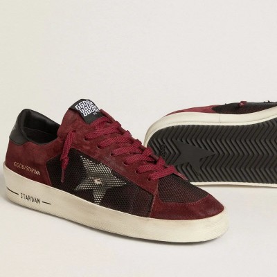 Golden Goose Stardan In Black Mesh And Burgundy Suede With White Leather Star Golden Goose Stardan In Black Mesh And Burgundy Suede With White Leather Star