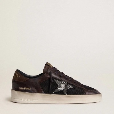 Golden Goose Stardan In Brown Suede And Black Mesh With White Leather Star And Nappa Leather Inserts Golden Goose Stardan In Brown Suede And Black Mesh With White Leather Star And Nappa Leather Inserts