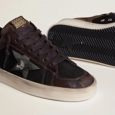 Golden Goose Stardan In Brown Suede And Black Mesh With White Leather Star And Nappa Leather Inserts Golden Goose Stardan In Brown Suede And Black Mesh With White Leather Star And Nappa Leather Inserts