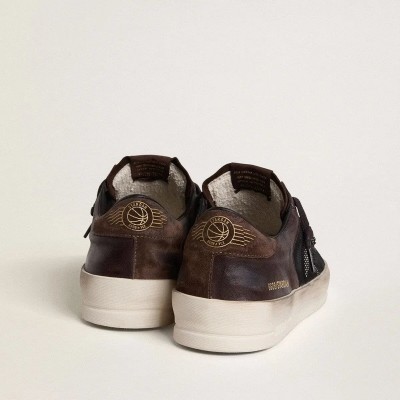 Golden Goose Stardan In Brown Suede And Black Mesh With White Leather Star And Nappa Leather Inserts Golden Goose Stardan In Brown Suede And Black Mesh With White Leather Star And Nappa Leather Inserts
