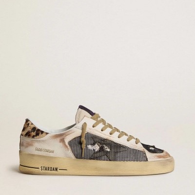 Golden Goose Stardan In Nappa And Mesh With Leopard-Print Pony Skin Heel Tab Golden Goose Stardan In Nappa And Mesh With Leopard-Print Pony Skin Heel Tab