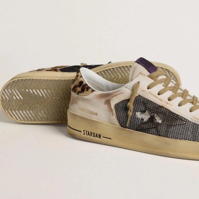 Golden Goose Stardan In Nappa And Mesh With Leopard-Print Pony Skin Heel Tab Golden Goose Stardan In Nappa And Mesh With Leopard-Print Pony Skin Heel Tab