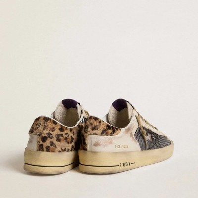 Golden Goose Stardan In Nappa And Mesh With Leopard-Print Pony Skin Heel Tab Golden Goose Stardan In Nappa And Mesh With Leopard-Print Pony Skin Heel Tab