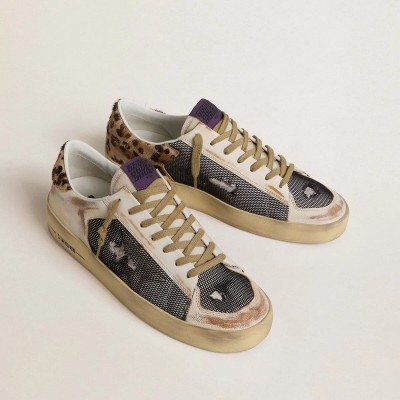 Golden Goose Stardan In Nappa And Mesh With Leopard-Print Pony Skin Heel Tab Golden Goose Stardan In Nappa And Mesh With Leopard-Print Pony Skin Heel Tab