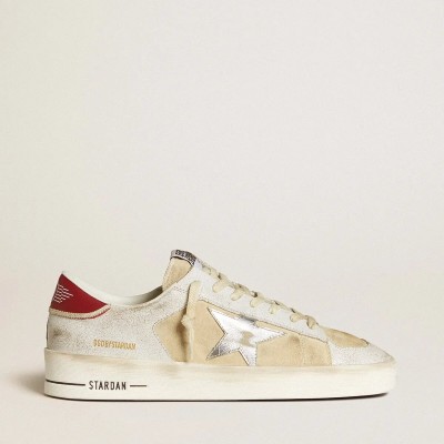 Golden Goose Stardan In Nubuck And Crackle Leather With Silver Metallic Leather Star Golden Goose Stardan In Nubuck And Crackle Leather With Silver Metallic Leather Star