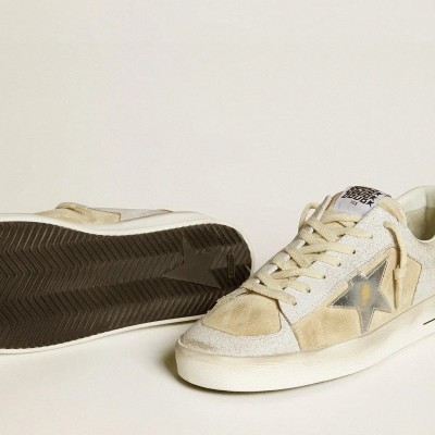 Golden Goose Stardan In Nubuck And Crackle Leather With Silver Metallic Leather Star Golden Goose Stardan In Nubuck And Crackle Leather With Silver Metallic Leather Star
