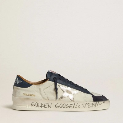 Golden Goose Stardan In Nubuck With Metallic Leather Star And Blue Nappa Heel Tab Golden Goose Stardan In Nubuck With Metallic Leather Star And Blue Nappa Heel Tab