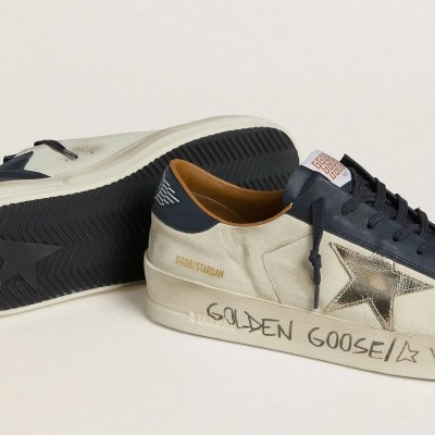 Golden Goose Stardan In Nubuck With Metallic Leather Star And Blue Nappa Heel Tab Golden Goose Stardan In Nubuck With Metallic Leather Star And Blue Nappa Heel Tab