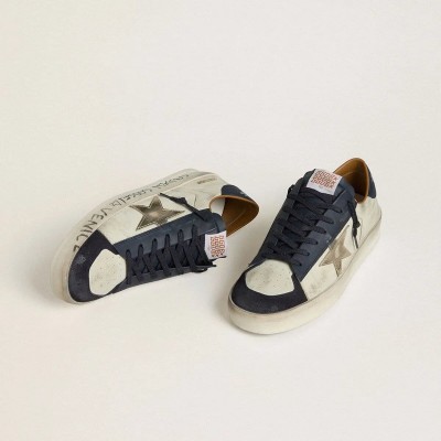Golden Goose Stardan In Nubuck With Metallic Leather Star And Blue Nappa Heel Tab Golden Goose Stardan In Nubuck With Metallic Leather Star And Blue Nappa Heel Tab