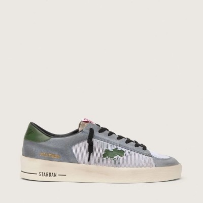 Golden Goose Stardan In Powder-Blue Suede With Green Leather Star And Heel Tab Golden Goose Stardan In Powder-Blue Suede With Green Leather Star And Heel Tab