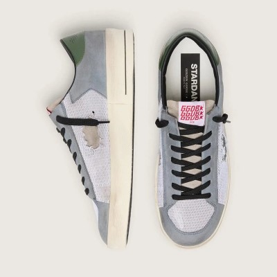 Golden Goose Stardan In Powder-Blue Suede With Green Leather Star And Heel Tab Golden Goose Stardan In Powder-Blue Suede With Green Leather Star And Heel Tab