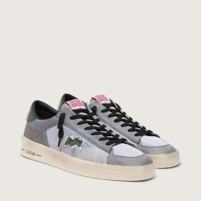 Golden Goose Stardan In Powder-Blue Suede With Green Leather Star And Heel Tab Golden Goose Stardan In Powder-Blue Suede With Green Leather Star And Heel Tab