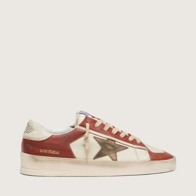 Golden Goose Stardan In White And Brick-Red Leather With Olive-Green Laminated Leather Star Golden Goose Stardan In White And Brick-Red Leather With Olive-Green Laminated Leather Star