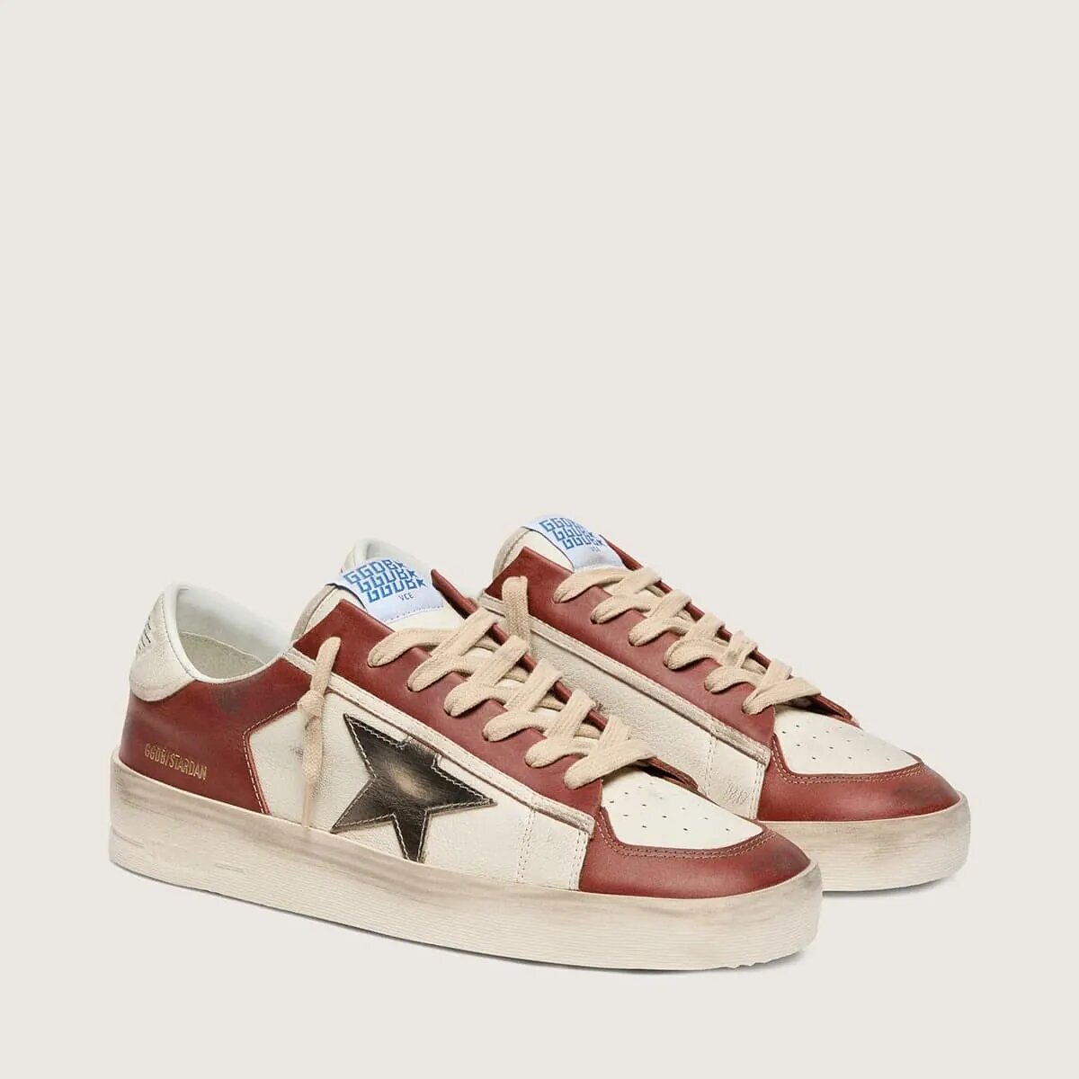 Golden Goose Stardan In White And Brick-Red Leather With Olive-Green Laminated Leather Star Golden Goose Stardan In White And Brick-Red Leather With Olive-Green Laminated Leather Star