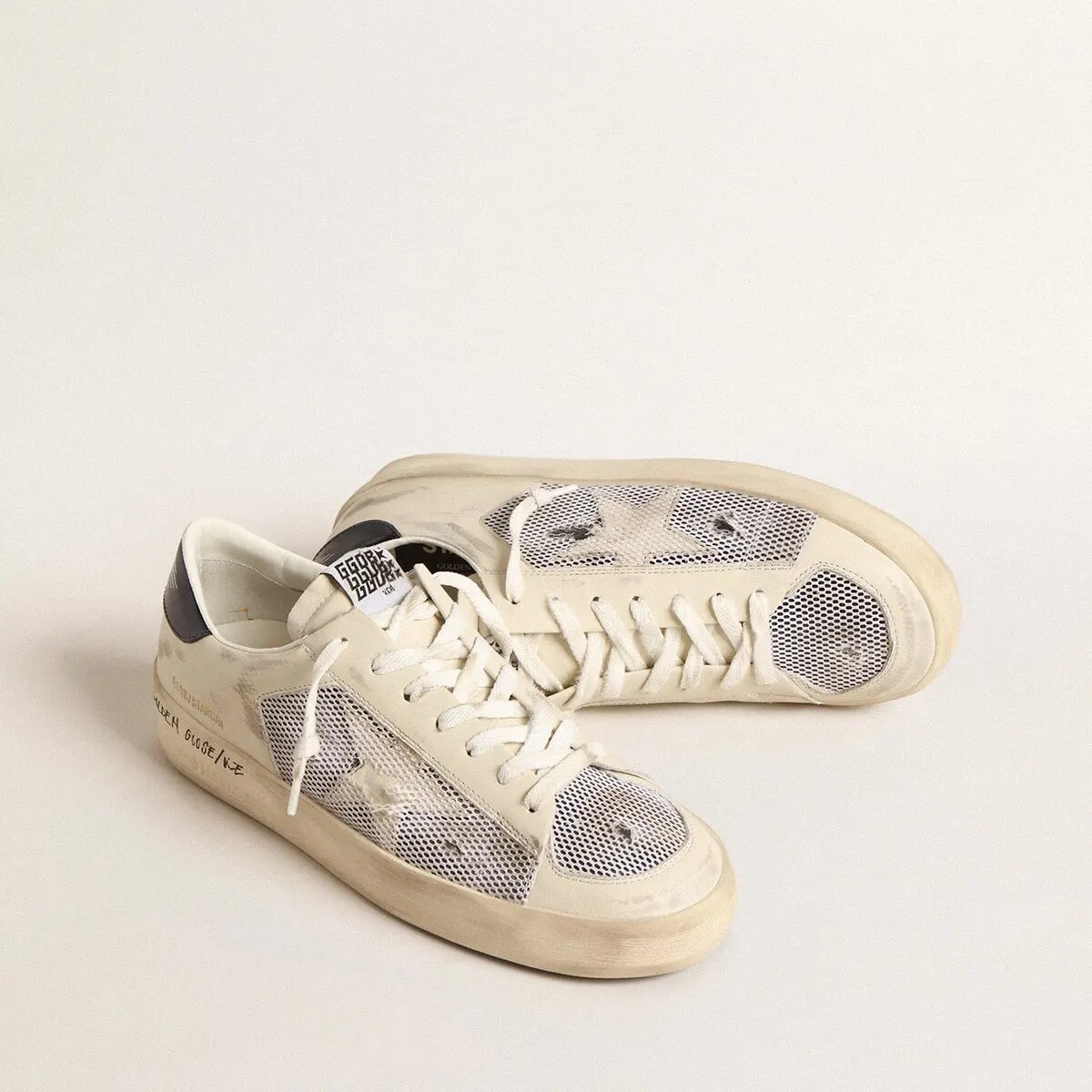 Golden Goose Stardan In White Leather And Mesh With White Leather Star Golden Goose Stardan In White Leather And Mesh With White Leather Star