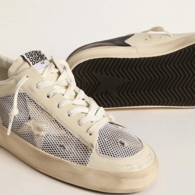 Golden Goose Stardan In White Leather And Mesh With White Leather Star Golden Goose Stardan In White Leather And Mesh With White Leather Star