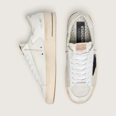 Golden Goose Stardan In White Mesh With Black Suede Star Golden Goose Stardan In White Mesh With Black Suede Star