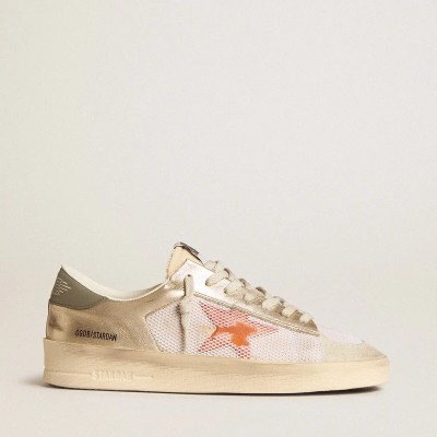 Golden Goose Stardan In White Mesh With Orange Star And Platinum Leather Inserts Golden Goose Stardan In White Mesh With Orange Star And Platinum Leather Inserts