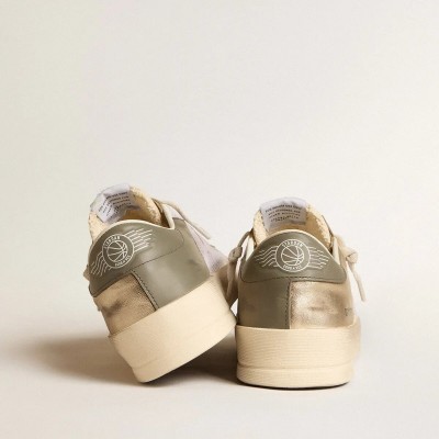 Golden Goose Stardan In White Mesh With Orange Star And Platinum Leather Inserts Golden Goose Stardan In White Mesh With Orange Star And Platinum Leather Inserts