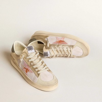 Golden Goose Stardan In White Mesh With Orange Star And Platinum Leather Inserts Golden Goose Stardan In White Mesh With Orange Star And Platinum Leather Inserts