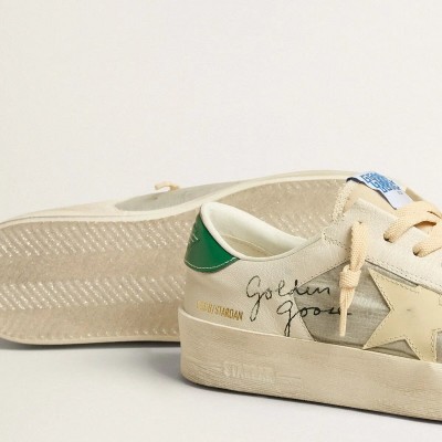 Golden Goose Stardan In White Nappa Leather With Cream-Colored Leather Star Golden Goose Stardan In White Nappa Leather With Cream-Colored Leather Star