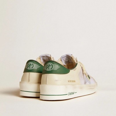 Golden Goose Stardan In White Suede And Mesh With Green Leather Star And Heel Tab Golden Goose Stardan In White Suede And Mesh With Green Leather Star And Heel Tab