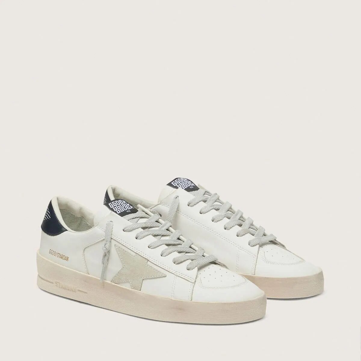 Golden Goose Stardan With Star In Ice-Gray Suede And Blu-Navy Heel Tab Golden Goose Stardan With Star In Ice-Gray Suede And Blu-Navy Heel Tab