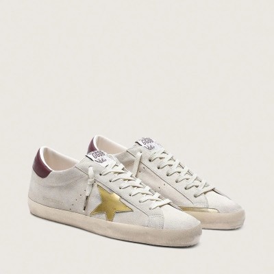 Golden Goose Super-Star Cny In Ivory Suede With Metallic Leather Star And Leather Heel Tab Golden Goose Super-Star Cny In Ivory Suede With Metallic Leather Star And Leather Heel Tab