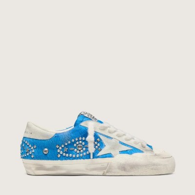 Golden Goose Super-Star Lab In Bright Blue Pony Skin With Suede Star And Studs Golden Goose Super-Star Lab In Bright Blue Pony Skin With Suede Star And Studs