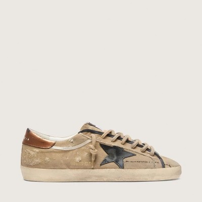 Golden Goose Super-Star Ltd In Beige Canvas With Black Leather Star Golden Goose Super-Star Ltd In Beige Canvas With Black Leather Star