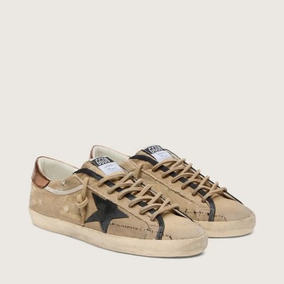 Golden Goose Super-Star Ltd In Beige Canvas With Black Leather Star Golden Goose Super-Star Ltd In Beige Canvas With Black Leather Star