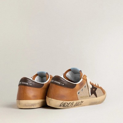 Golden Goose Super-Star Ltd In Beige Wool With Brown Leather Star And Camel Inserts Golden Goose Super-Star Ltd In Beige Wool With Brown Leather Star And Camel Inserts