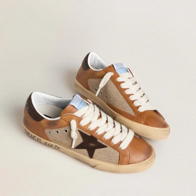Golden Goose Super-Star Ltd In Beige Wool With Brown Leather Star And Camel Inserts Golden Goose Super-Star Ltd In Beige Wool With Brown Leather Star And Camel Inserts