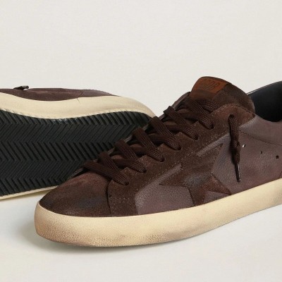 Golden Goose Super-Star Ltd In Brown Nubuck With Suede Star And Purple Leather Heel Tab Golden Goose Super-Star Ltd In Brown Nubuck With Suede Star And Purple Leather Heel Tab